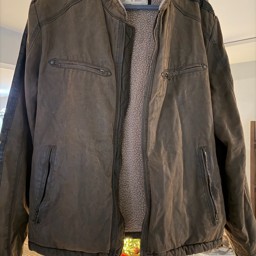 Guess Men's VINTAGE Dark Brown Distressed Military Jacket